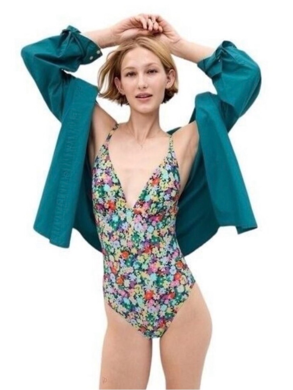 Gap Plunge One-Piece Swimsuit Size XS Ditsy Floral MultiColor